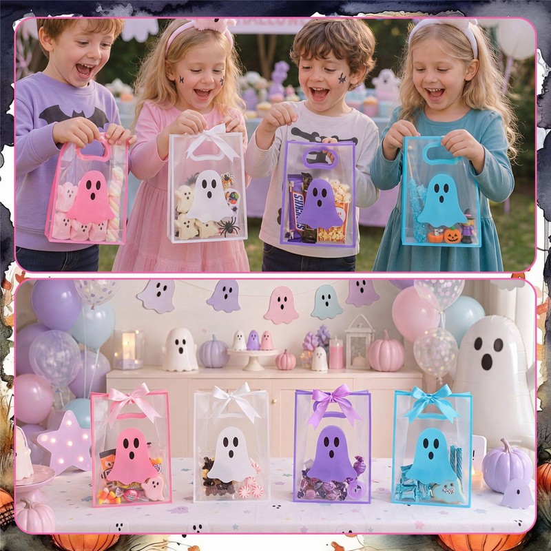 Gersoniel 24 Pack Ghost Clear Gift Bags with Handles