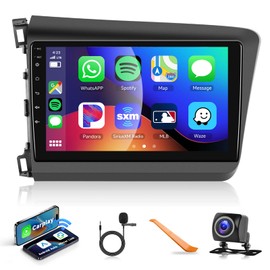 Car Radio Stereo for Honda Civic 2012 2013 2014 2015 with Wireless Carplay Android Auto 9" 1080P HD IPS Touch Screen Bluetooth GPS WiFi HiFi Audio 16EQ DAB 2 USB SWC Backup Camera Support OBD2/DVR