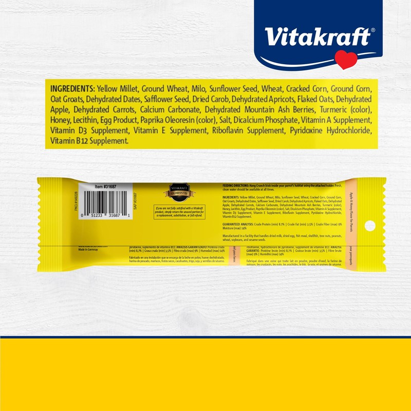 Vitakraft Crunch Sticks Parrot Treat - Apple and Honey -