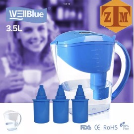 Well Blue Bell Blue Alkaline Water  Pitcher  With 3 Filters