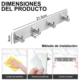 Ganchos de pared autoadhesivos de acero inoxidable de 6 piezas, ganchos de metal para colgar ropa, abrigo, toalla, llaves, bolsos, hogar, cocina, baño (negro)