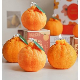 4Pack Large Orange Candles Fruit Shaped Fall Decor, Soy Wax Vegan Citrus Scented Fake Oranges Pillar Candles for Autumn, Harvest, Thanksgiving, Home Party Decor, Lucky Gifts