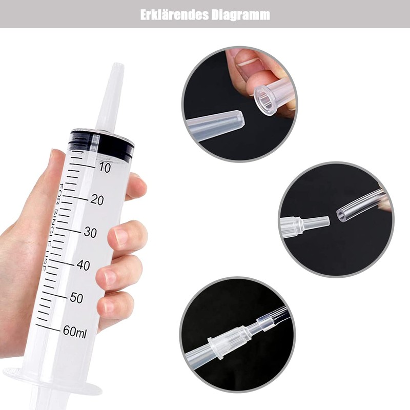 Plastic Syringe, Set of 2 60 ml Syringes with Hose