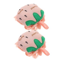 Baluue 2pcs Mesh Body Scrubber Bath Shower Loofah Sponge Pouf Strawberry Shaped Exfoliating Shower Bath Accessory