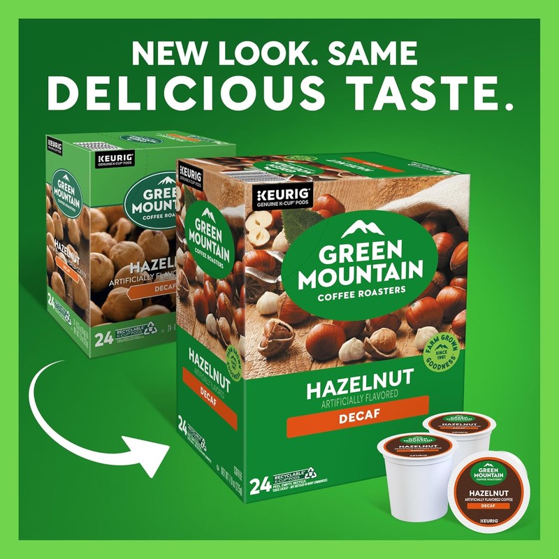 Green Mountain Coffee Roasters Hazelnut Decaf, Keurig Single-Serve K-Cup Pods,