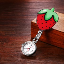 Avaner Nurse Watch Strawberry: Nurse Watch with Clip Pocket Watch FOB Watch Nurse Watch Anlog Quartz Watch for Doctor Doctor Nurse Medical, red, Classic