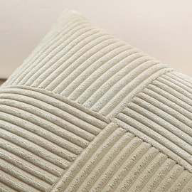 Sungeek Set of 2 Decorative Cushion Covers 45 x 45cm Soft Corduroy Striped Cross Patchwork Textured Pillow Covers Solid Square Throw Pillow Cases for Sofa Bed Patio 18x18 Inch, Neutral Taupe