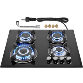 TYEMUI Gas Stove Top 4 Burners 24inch, Built-in Glass Gas Cooktop Propane Neutral Gas Convertible Stovetop, NG/LPG Dual Fuel Stovetop for Home, RVs