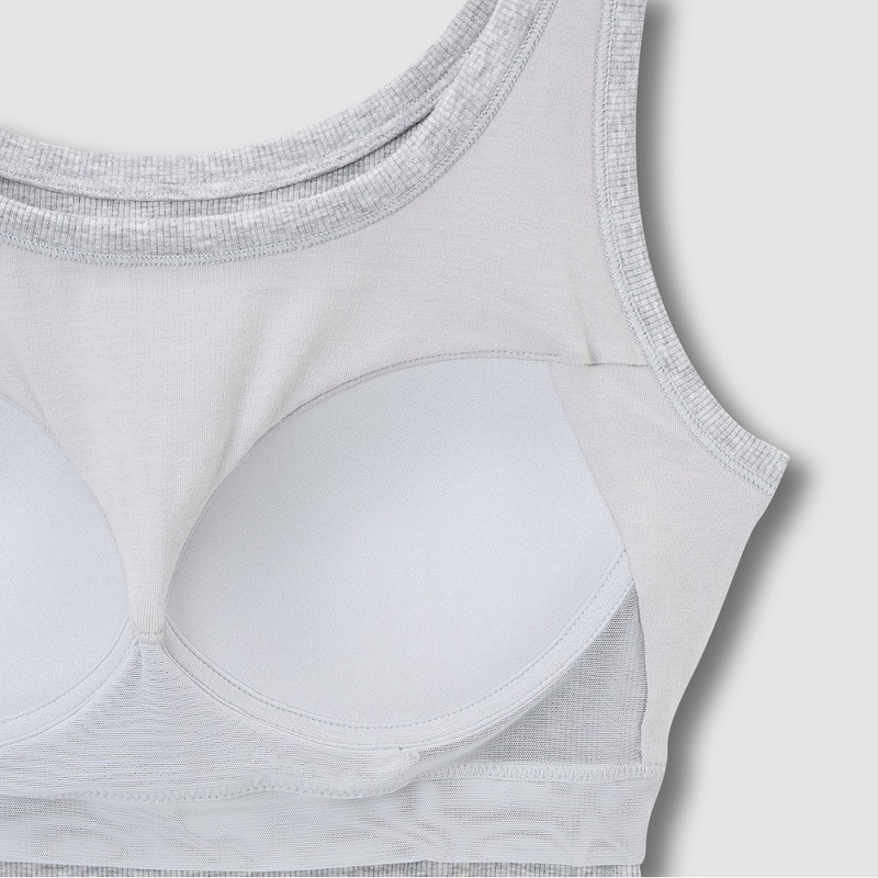 JAJU [JAJU] Women's Cotton Rib Tank Bra Camisole_Melange Grey
