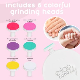 Elan Baby Electric Nail Trimmer, Baby Nail File, Safe + Easy Baby Nail File for Newborns, Infants & Toddlers, 6 Grinding Heads, Gentle Nail Care