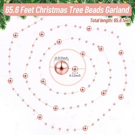 Pangda 65.6 Feet Christmas Tree Beads Garland Plastic Pearl Strands Chain for Christmas Wedding Decoration (Rose Gold)
