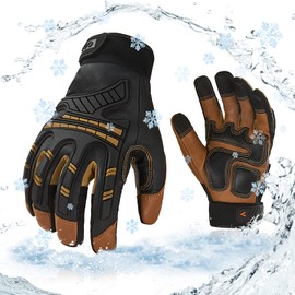 Vgo... -4℉ or above Winter Waterproof High Dexterity Heavy Duty Mechanic Glove, Anti-vibration, Anti-abrasion, Touchscreen (1 Pair,S,Brown,GA8954FW)