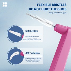 Kingubznis 80 Count Interdental Brush Cleaners Dental Brushes Toothpick Tooth Flossing Head Oral Hygiene Angle with Portable Case Use for Cleaning(Pink, Extra Tight Teeth)