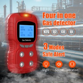 4 Gas Monitor,4 Gas Detector for H2S,CO,LEL and O2, Multi Gas Detector with 3000 Alarm Storage Data, Adopt High-Precision ADC Acquisition chip and 32-bit Nano-Processor.