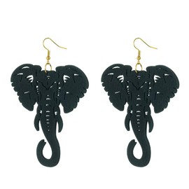 KaFu Lightweight Large Natural Wooden Dangle Earrings Ethnic Style African Elephant Drop Earrings for Women Bohemian Style Jewelry Earrings (Black)