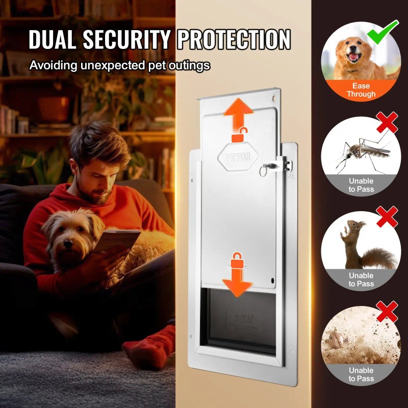Weatherproof 9.29\" X 13.19\" Metal Frame Doggy Door with Lock