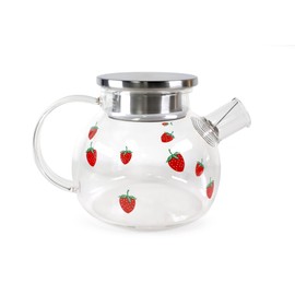 Glass Tea Kettle Strawberry Cute Design Glass Teapot Glass Pitcher Fruit Tea (1L)