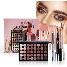 Paleta de Sombras de Ojos, Kit de Maquillaje de Ojos para Mujeres, Paleta de 40 Sombras de Ojos, Paquete Esencial de Maquillaje que Incluye Lápiz de Cejas, Cepillo Cosmético, Delineador de Ojos