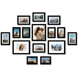 JCJMY 15 Pack Picture Frames Collage Wall Decor for Wall Hanging or Tabletop, Gallery Wall Frame Set for Family, Multi Sizes Photo Frames Collage Including 3Pcs 8x10, 6Pcs 5x7, 6Pcs 4x6, Black