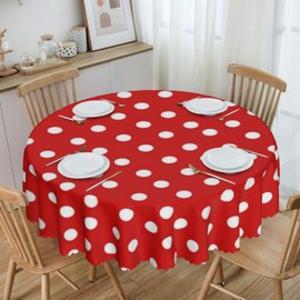 Red Polka Dot Party Print Round Tablecloth Reusable & Washable, Tablecloth, 60" Round, White Black Pink Dots