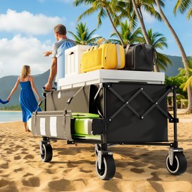 48″ Extra-Large Folding Wagon Cart, 560LBS Capacity, 350L Heavy Duty Utility Cart with Brakes, All-Terrain Wheels, 600D Oxford Fabric, Foldable Design for Camping, Beach, Travel, Festival