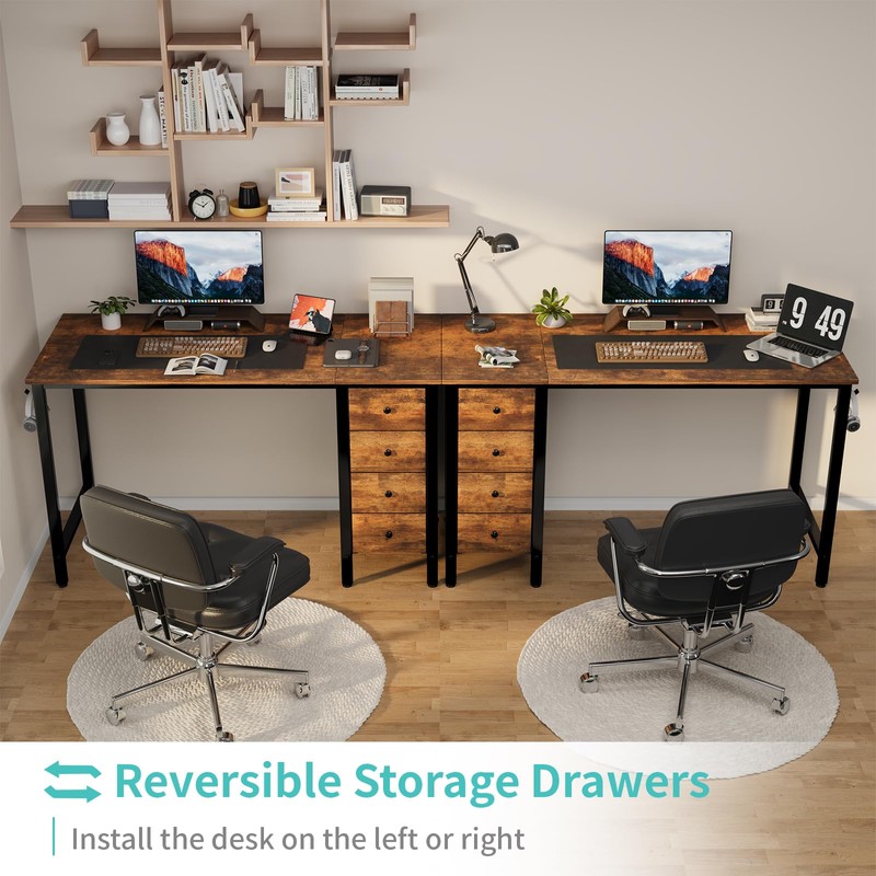 Lufeiya 47 inch Computer Desk with 4 Drawers, Writing Work