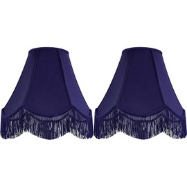 GO&SO Blue Silk Bell Lamp Shades Set of 2 Petal Edge Braid with Blue Fringe Trim, 6"x13"x10.6"(Spider), Scalloped Lamp Shade Hand Crafted, Replacement Lamp Shades for Table, Floor Lamps,Easy Assembly