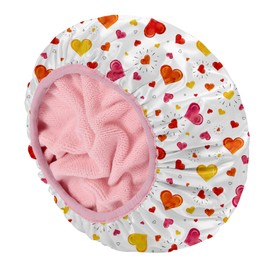 E ENASUE Reusable 3-layer shower cap, extra large waterproof shower cap, suitable for all types of long hair, adjustable women's shower cap, ideal for girls (Shining heart)