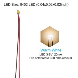 PATIKIL 0402 Pre-Wired Micro LED, 24 Pcs 3-6V Pre-soldered Mini Light Emitting Diodes Surface Mount Device for Model Building, DIY, Science Projects, 9.8" Length, Warm White