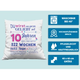 LIEBTASTISCH - Geburtstagsgeschenk - Kissen zum Geburtstag - Geschenk für Junge Mädchen Frauen Männer - Wahlweise 4-100 Jahre - Geschenke - (10 Jahre)