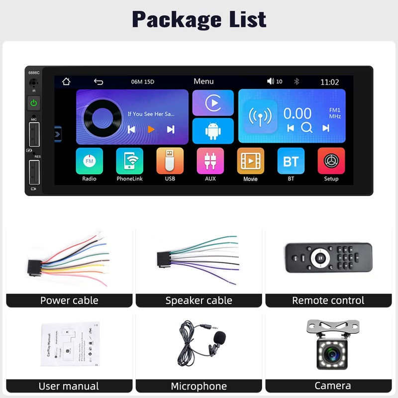 UNITOPSCI Single Din Touchscreen Car Stereo with Wireless Apple CarPlay