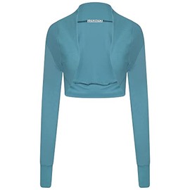 Loxdonz Girls Long Sleeve Bolero Cardigan Shrug Kids Open Front Bolero Shrugs Crop Top (5-6 Years, Teal)