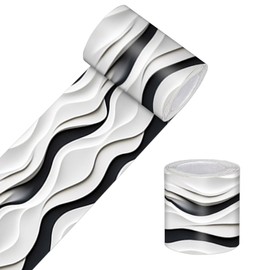 HOMETITUTE Wallpaper Border Peel and Stick Wall Border Metallic Wave Texture Decorative Wall Trim Self Adhesive Border for Walls Mirror Frame Accent Strip for Bedroom Kitchen Living Room 4x196 Inch