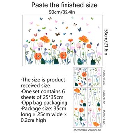 6 Pieces Flowers Wall Decals Vinyl Flowers Wall Stickers Removable Floral Murals Peel and Stick Colorful Flower Decor for Girls Bedroom Living Room Nursery (Orange)