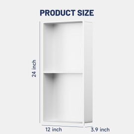BATHLAVISH Stainless Steel Shower Niche 24" X 12" No Tile Needed Niche Shower with Two-Tier Recessed Wall Niches Insert for Bathroom Kitchen Storage, White