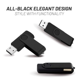 Vixelle 2 Pack 4GB USB Stick All-Black USB Flash Drive – Stylish 360° Metal Swivel USB Memory Sticks with Keychain Loop – Portable USB Pen Drive Bulk Pack for PC, Mac, TV, Car Audio, Video