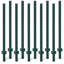 Gtongoko 6 Feet Sturdy Duty Metal Fence Post, Pack of 10, U Post for Fencing Green Fence Posts for Garden Yard and Outdoor Wire