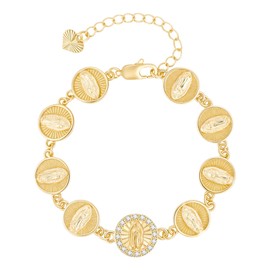Women's Gold Virgin Mary Bracelet - 14K Gold Plated Catholic Bracelets,Non Tarnish Adjustable Golden Religious Virgen De Guadalupe Jewelry, Catholic Baptism Confirmation First Communion Gifts for Her