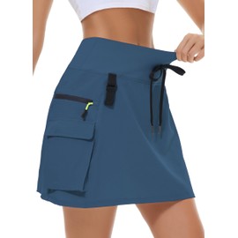 MIVEI Women's Hiking Cargo Skort Skirt High Waisted Golf Dressy Casual with Zipper Pockets Workout Sport Quick Dry Skirts Navy Blue