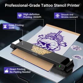 ORGBRO Tattoo Stencil Printer, X8 Thermal Tattoo Transfer Printer with 30pcs Transfer Paper, A4/A5/A6 3-in-1 Wireless Tattoo Machine for Tattoo Artists & Beginners, Compatible with Phone/Tablet/PC