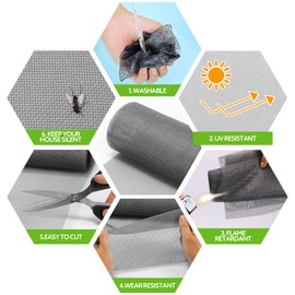 FLYZZZ Windows Screen Door Repair Kit Fiberglass Mesh 48''x118'' Gray Window Screen Repair Kit Replacement Mesh Tool for Patio Screen Sliding Door Screen