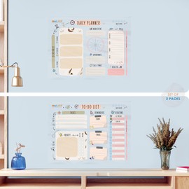 WallJOY Dry Erase Calendar Whiteboard Set - 2-Pack 21x16 Clear Daily Planner and to-Do List, Adhesive-Free Reusable Boards for Wall & Fridge, Sticks to Any Smooth Surface, for Family, Home & Office