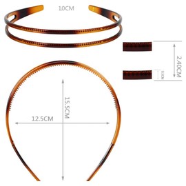HLLLMX 2 PCS Teeth Comb Hairbands Double Row Headwear Plastic Headbands Women Hard Plastic Headband Non-Slip Hair Hoop Accessory for Women Girls Hair Decorations (Black, Brown)