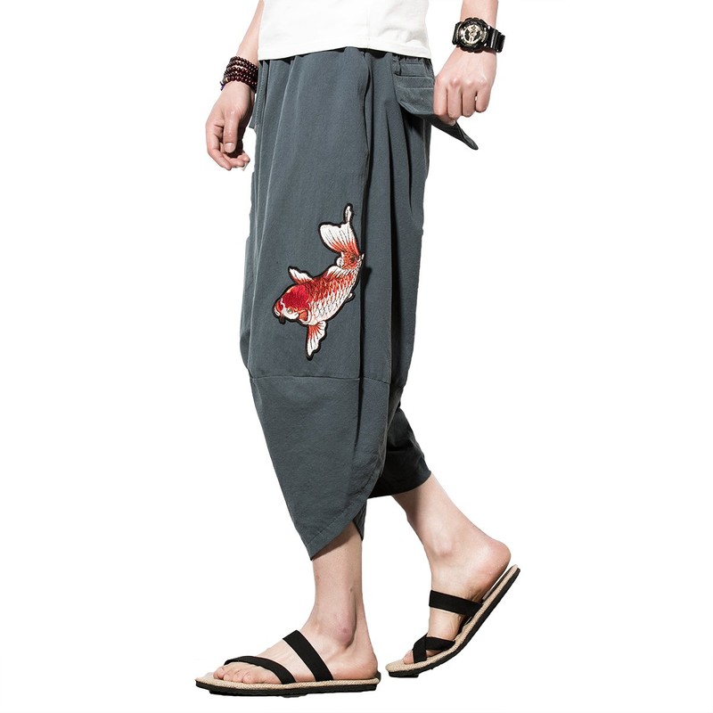 INVACHI Men's Harem Capri Pants Elastic Waist Loose Fit Drawstring