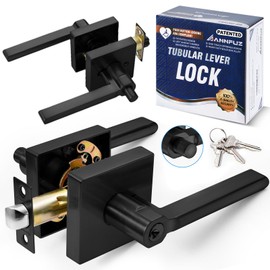 ANNFUZ Entry One-Touch Push Button Locking Door Handle Lock with Keys,Non-Handed Opening,Entrance Reversible Left Right Lever for Interior/Exterior Front Door, ADA-Compliant Knob,for Office,Bathroom