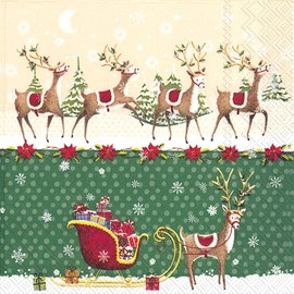 Ideal Home Range Lunch Napkins, Reindeer Sleigh Green