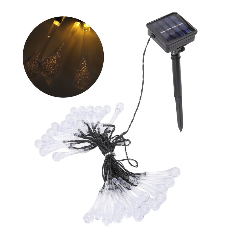 Solar Water Drop String Lights 21 Feet 30 LEDs Waterproof