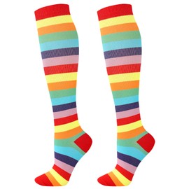 GERINLY Compression Socks for Women Best Support for Nurses Running Hiking Sports Travel (Rainbow)