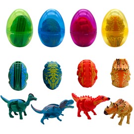 FUNKY WIZARD 4Pack Easter Jumbo Princess Deformation Prefilled Easter Eggs with Toys, Easter Party Favors Gift for for Girls Toddlers Kids Easter Egg Hunt, Classroom Prize Supplies (dinosaur)