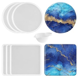 6 moldes de resina para posavasos, molde de silicona redondo cuadrado, viene con 1 dispensador de tazas de molde de silicona, molde de resina epoxi para fundición de resina, tapete de taza de arte para manualidades, decoración del hogar
